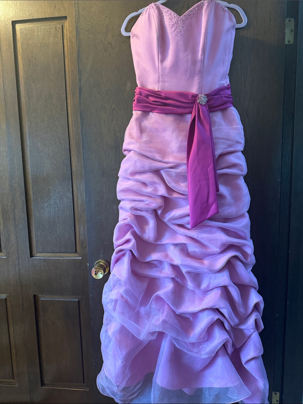 Maggie Sottero Pink Strapless Evening Gown with Sash